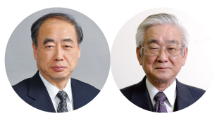 Prof. Kobayashi (left) and Prof. Maskawa (right), Nobel laureates in Physics 2008