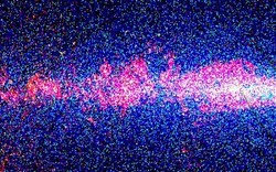 Fig. 1: A small part of the galactic map constructed from AKARI data. Red represents stellar emissions affected by dust. &copy; 2010 JAXA
