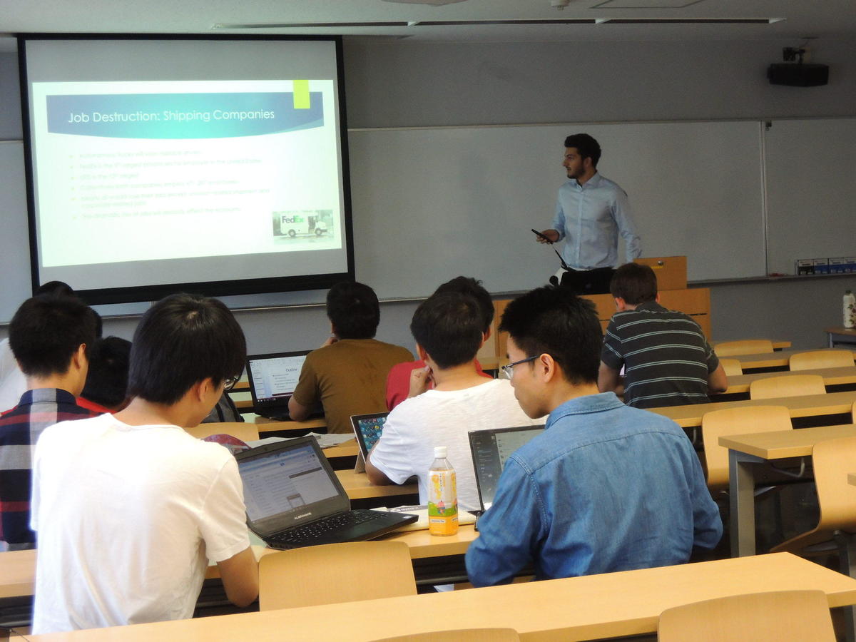 Each participant gave a presentation on their own topic (July 20, at Meidai School of Engineering)