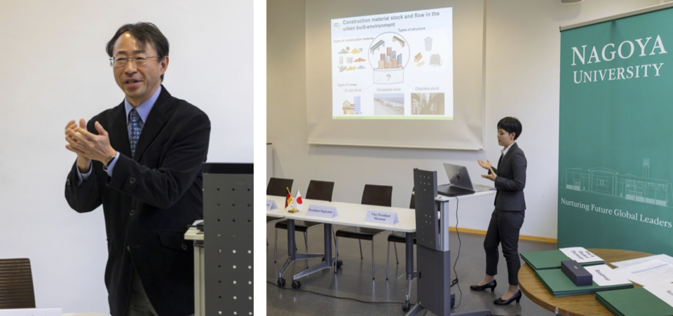 Professor Hiroki Tanikawa and Assistant Professor Naho Yamashita present their current research on the topic of 'Sustainable urban metabolism and climate change adaptation &amp; mitigation'.
(Photo: Jürgen Gocke)
