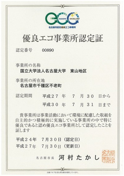 Outstanding Eco Business Site Certificate