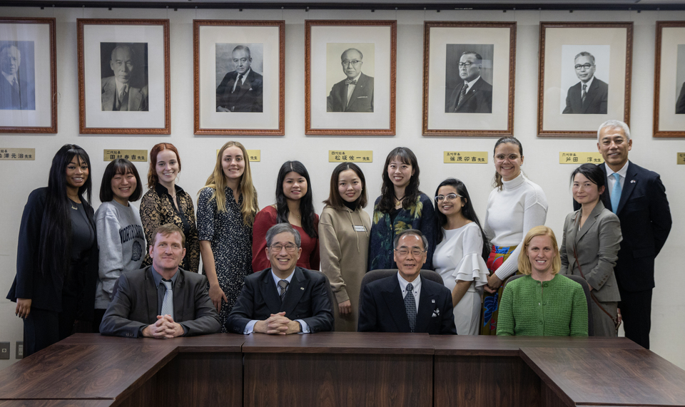 Students from UNC and Nagoya University with representatives from the two universities and NU Tech, Nagoya University's US subsidiary based in North Carolina