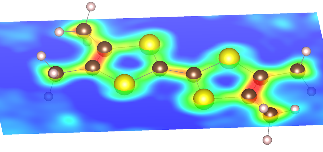Caption: Electron density distribution of the frontier orbital of a TMTTF molecule. Electrons of the constituent atoms of the molecule can be considered as either core electrons, which have no interactions with the surroundings, or electrons of frontier orbitals, which determine many physical properties of the molecule. We succeeded in visualizing the frontier molecular orbital distribution of a TMTTF by precise structural analysis using a core differential Fourier synthesis (CDFS) method. ©Shunsuke Kitou