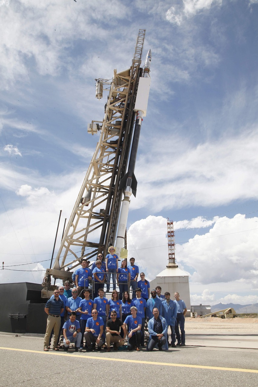 Group photo of FOXSI-3 team before the launch. Taken photo in front of the sounding rocket with FOXSI-3 installed. (C) NASA, FOXSI-3 team