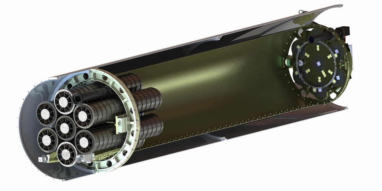 FOXSI observation instrument. It consists of 7 telescopes (left side) and 7 detectors (right side). &copy; FOXSI-3 team