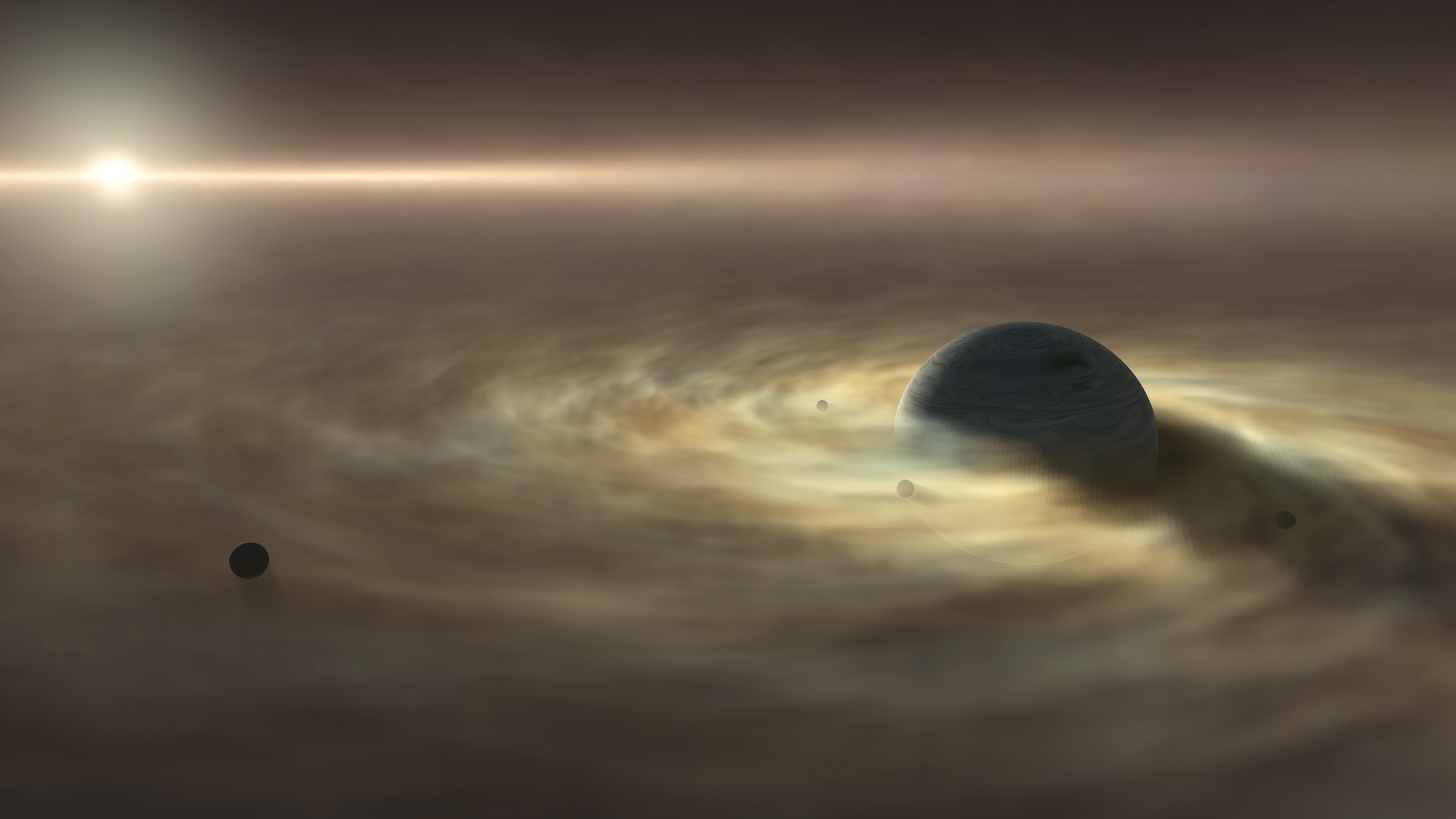 Image: An artist's impression of a satellite forming around a giant gas planet which is itself still forming around a star (Credit: Nagoya University)
