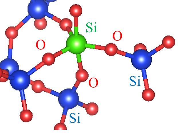 Structure around a Si atom which has 5 covalent bonds with oxygen atoms.