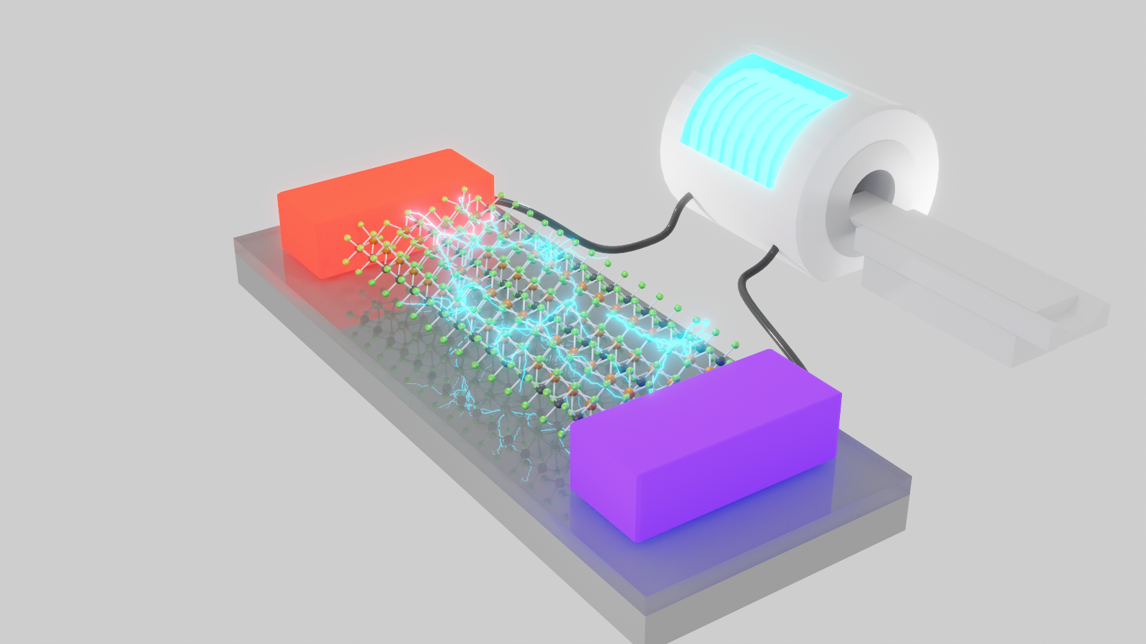 The schematic picture of a current generator by using thermoelectric semimetal Ta2PdSe6 (Credit: Akitoshi Nakano)