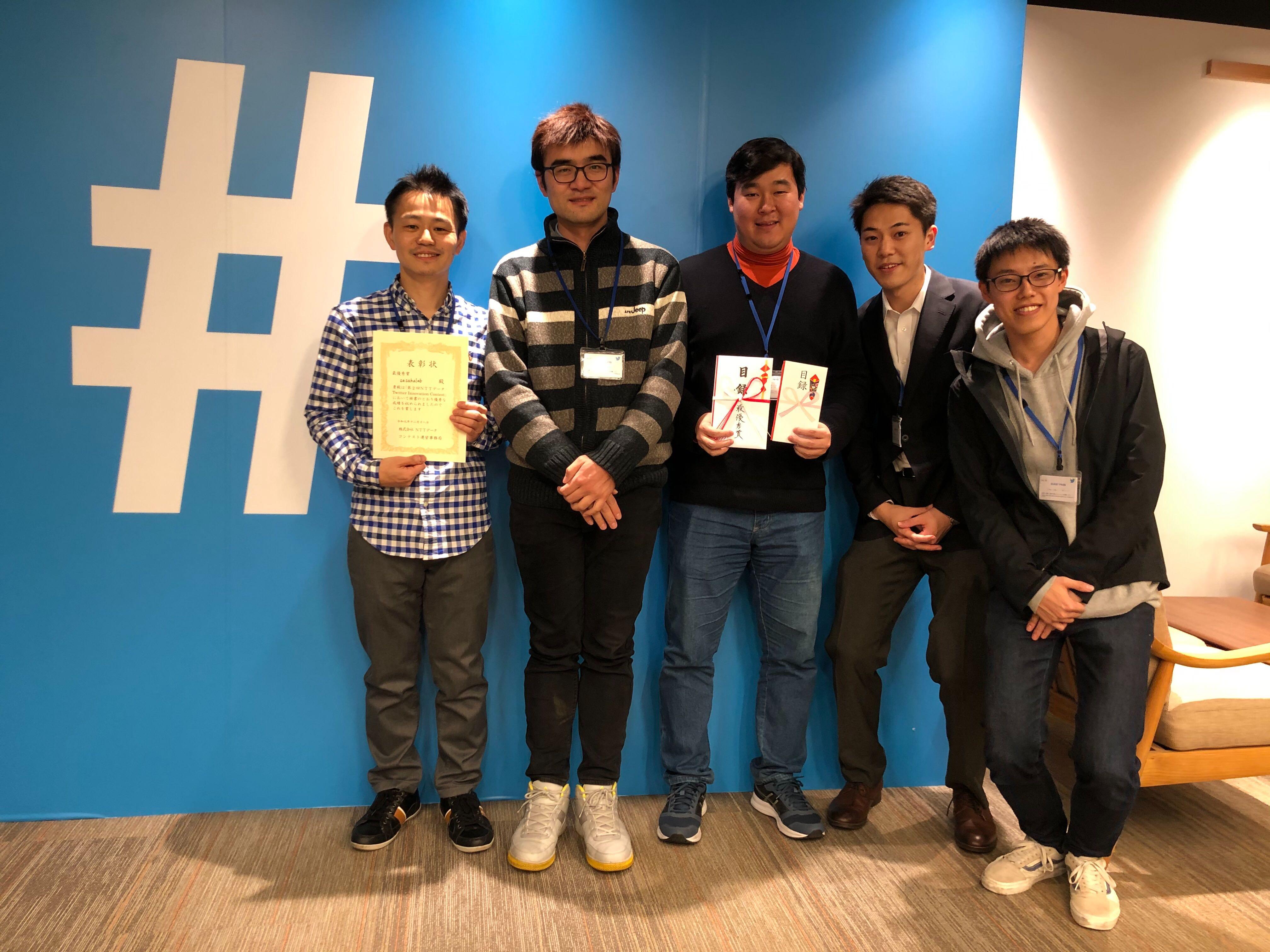 Sasahara Lab won the Grand Prize and the Hitachi, Ltd. Special Prize at NTT Data - Twitter Innovation Contest 2019