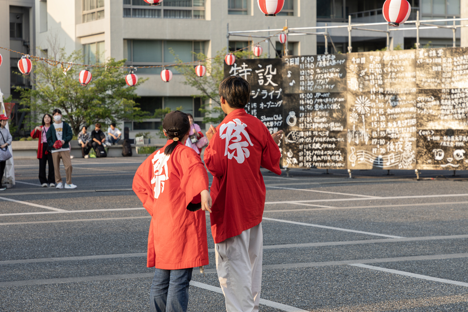 Student volunteers in their signature red jackets