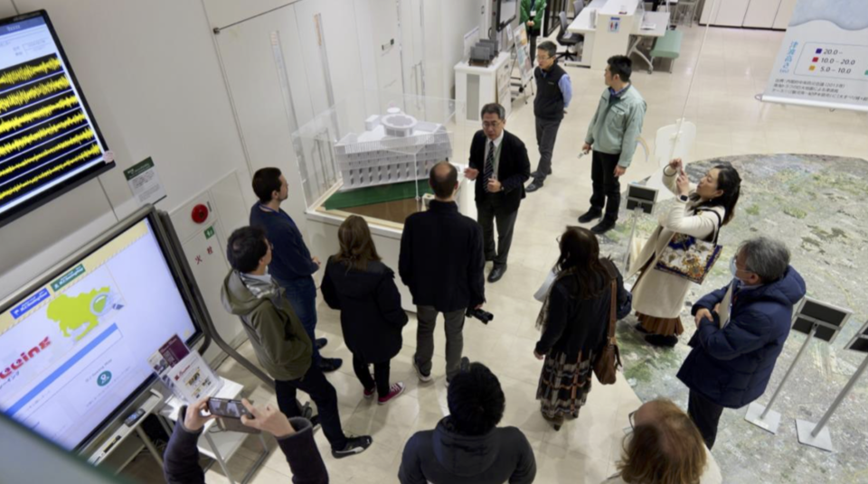YAS and T-GEx members are guided through the earthquake-resistant features of the Disaster Mitigation Research Center