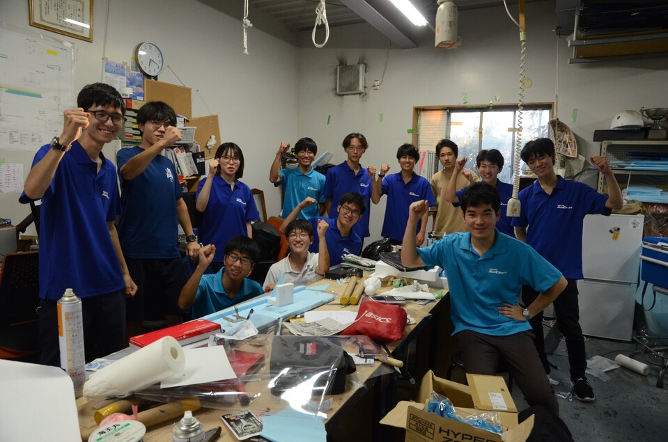 Pre-flight gathering at the club's room on Higashiyama Campus.