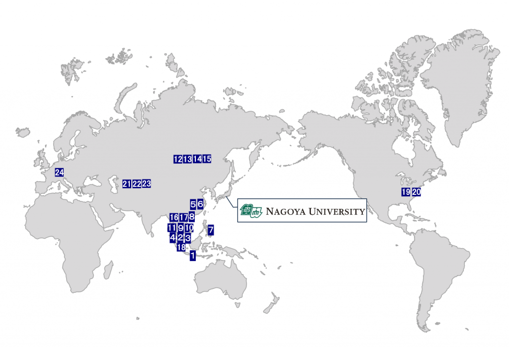 Map of locations of Nagoya University overseas offices