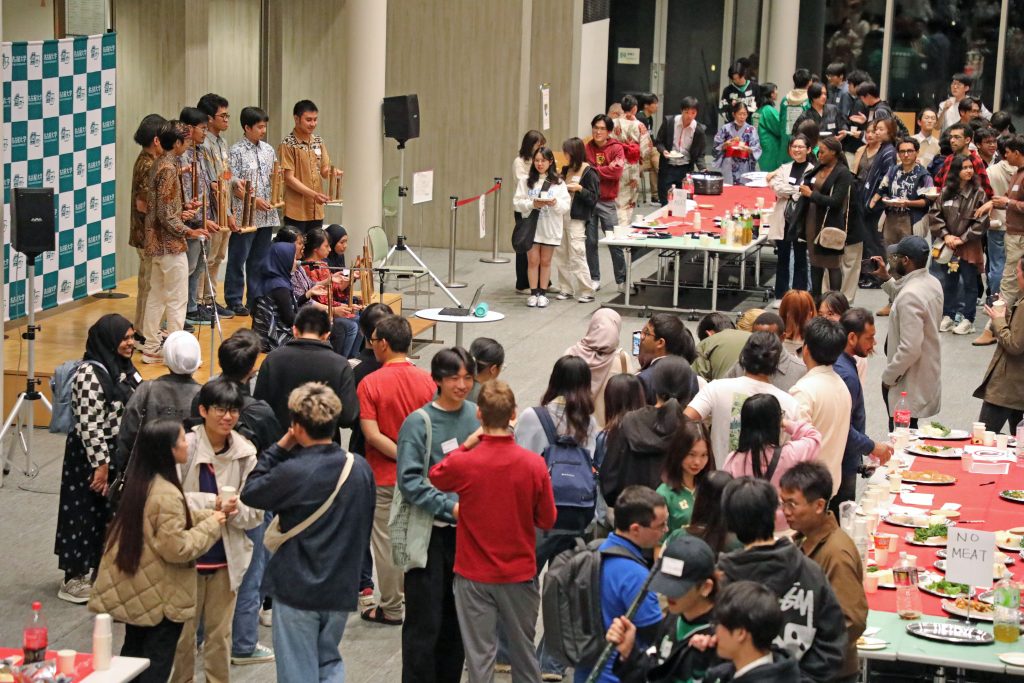 A performance by a student group using traditional instruments from Indonesia