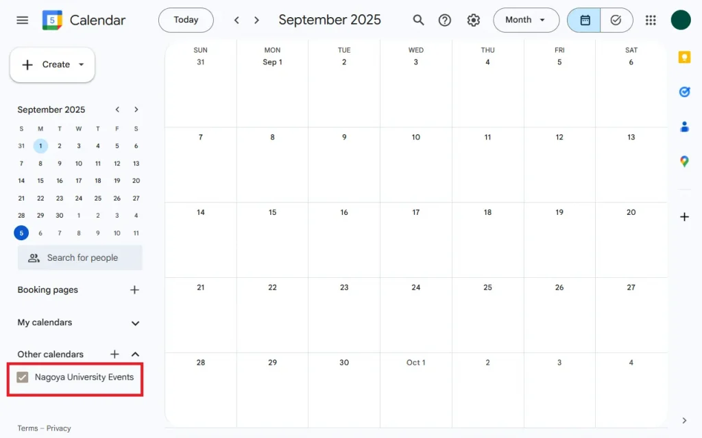 If the calendar is shown in the side menu, registration is complete.