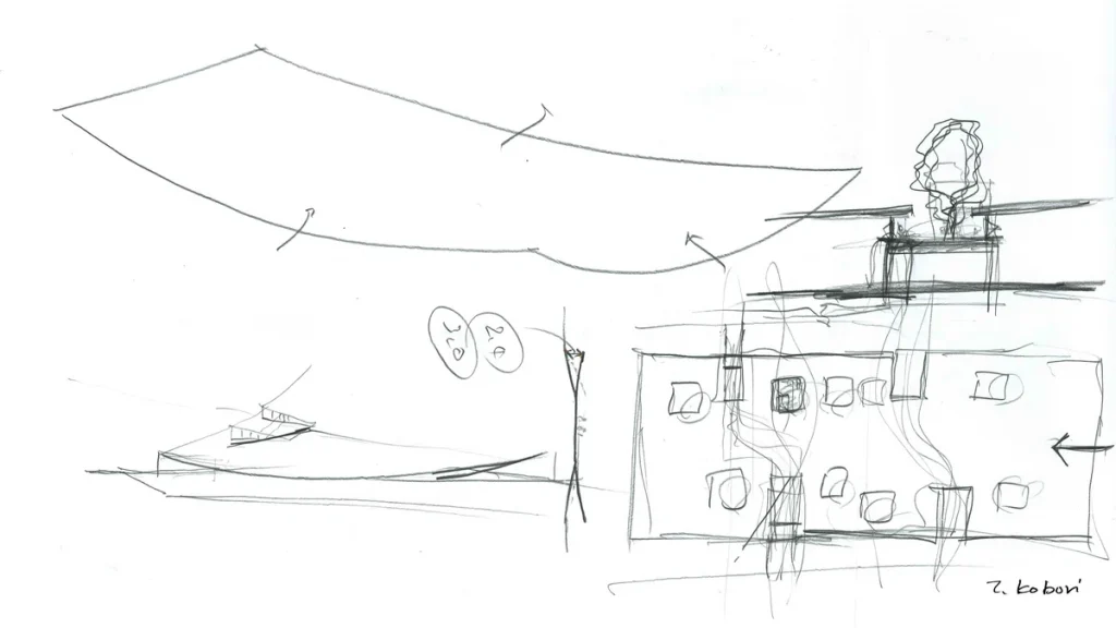 A scanned image of Kobori's initial design sketch for ComoNe.