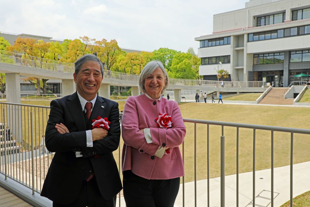 Naoshi Sugiyama and Béatrice Le Fraper du Hellen stand outside Common Nexus.