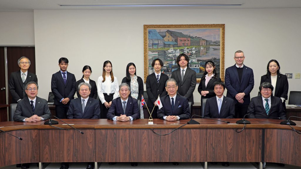 Leadership from Nagoya University and the Tokai Tokyo Foundation join with Nagoya University students for a group photograph.